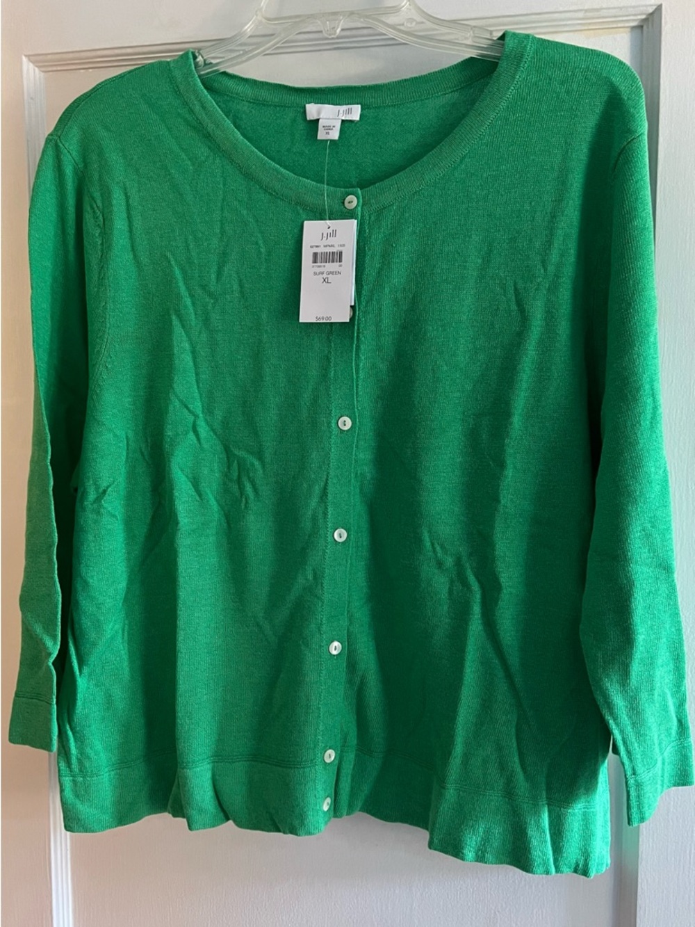 J.Jill Surf Green Linen Blend Button Front Cardigan